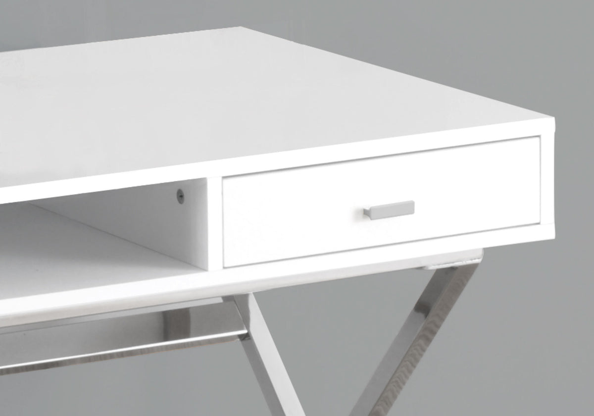 47" White and Silver Computer Desk with 2 Drawers