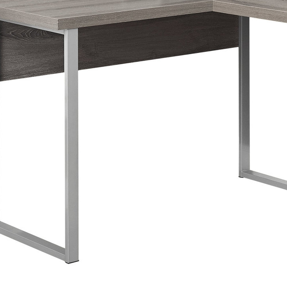 79" Taupe and Silver L-Shaped Computer Desk with 2 Drawers
