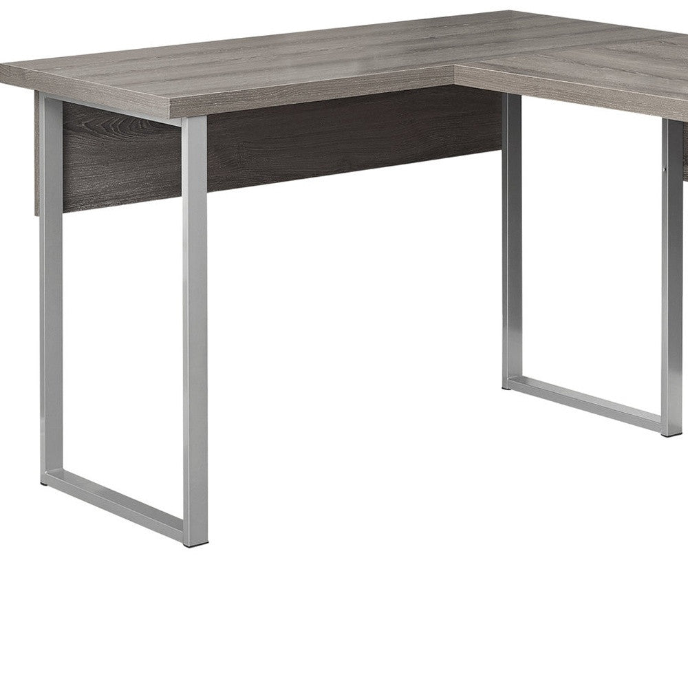 79" Taupe and Silver L-Shaped Computer Desk with 2 Drawers