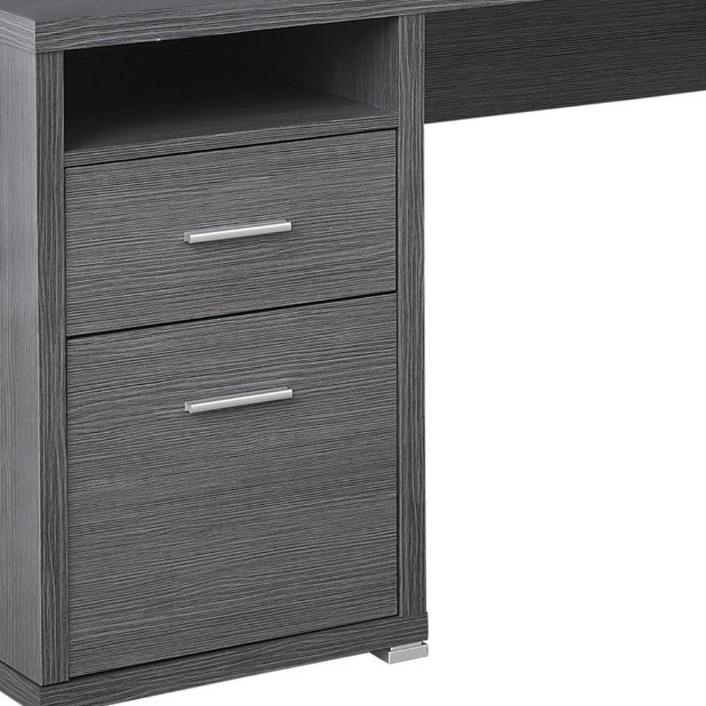 79" Gray and Silver L-Shaped Computer Desk with 2 Drawers