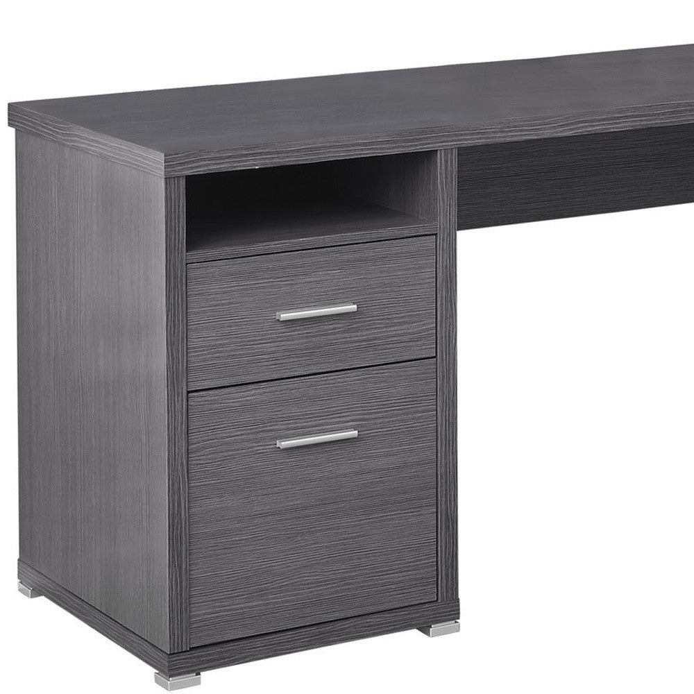 79" Gray and Silver L-Shaped Computer Desk with 2 Drawers