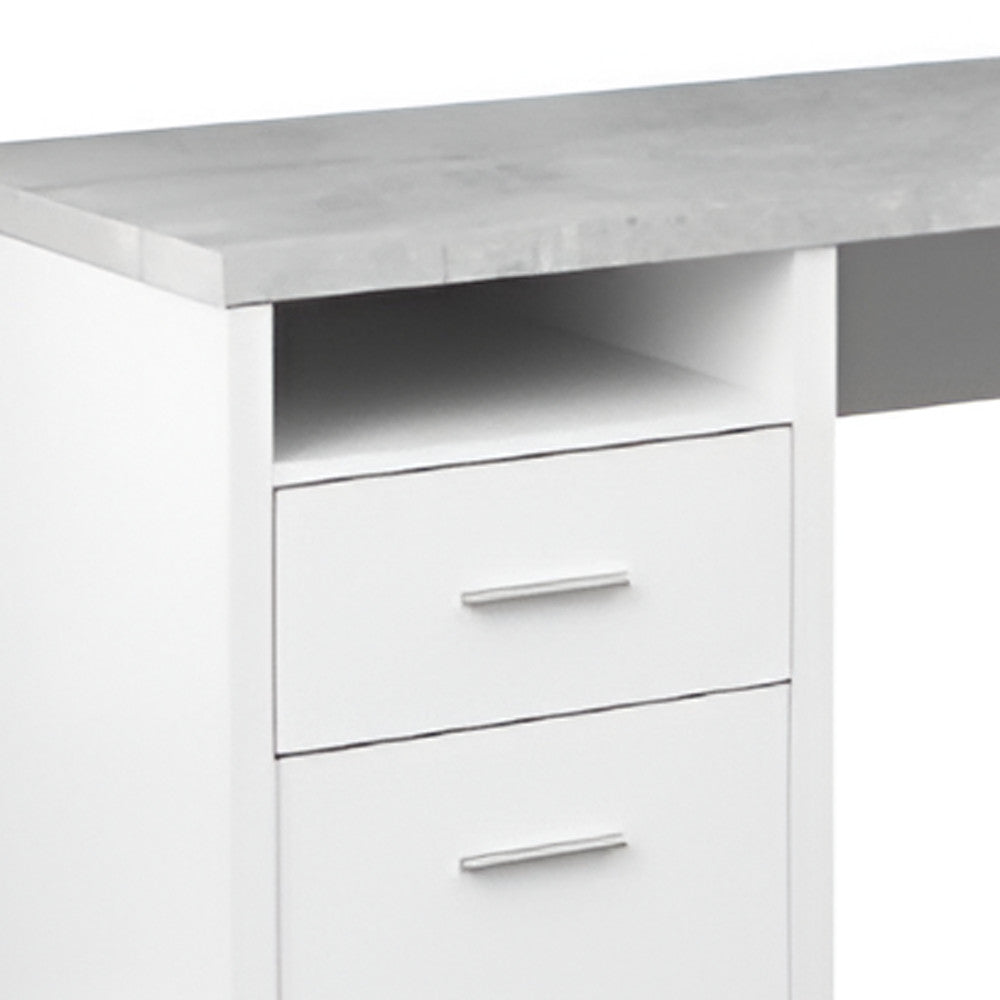 78" Gray and Silver L-Shaped Computer Desk with 2 Drawers