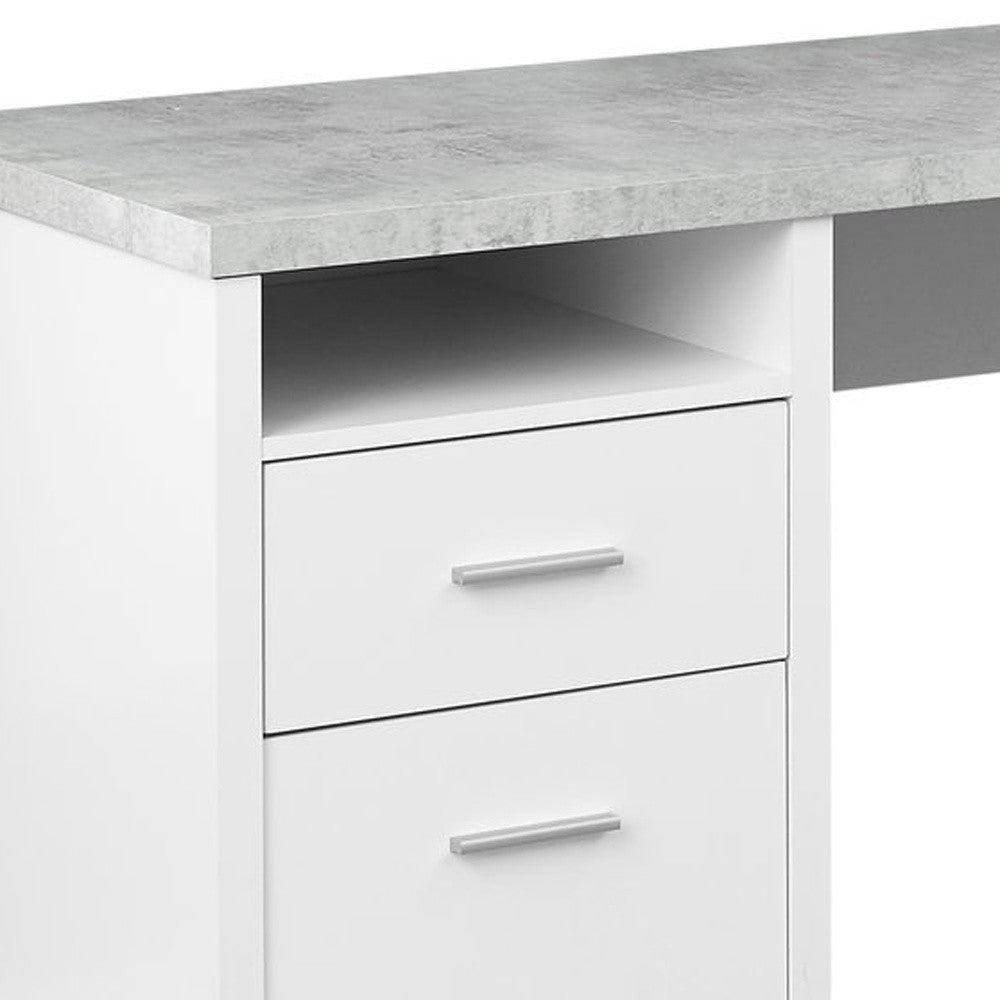 78" Gray and Silver L-Shaped Computer Desk with 2 Drawers
