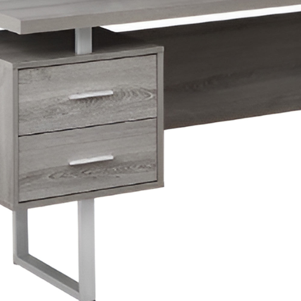 71" Taupe and Silver L-Shaped Computer Desk with 3 Drawers