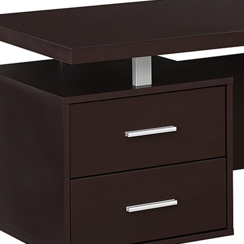 71" Brown and Silver L-Shaped Computer Desk with 3 Drawers