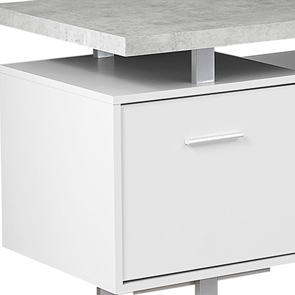 71" Gray and Silver L-Shaped Computer Desk with 3 Drawers