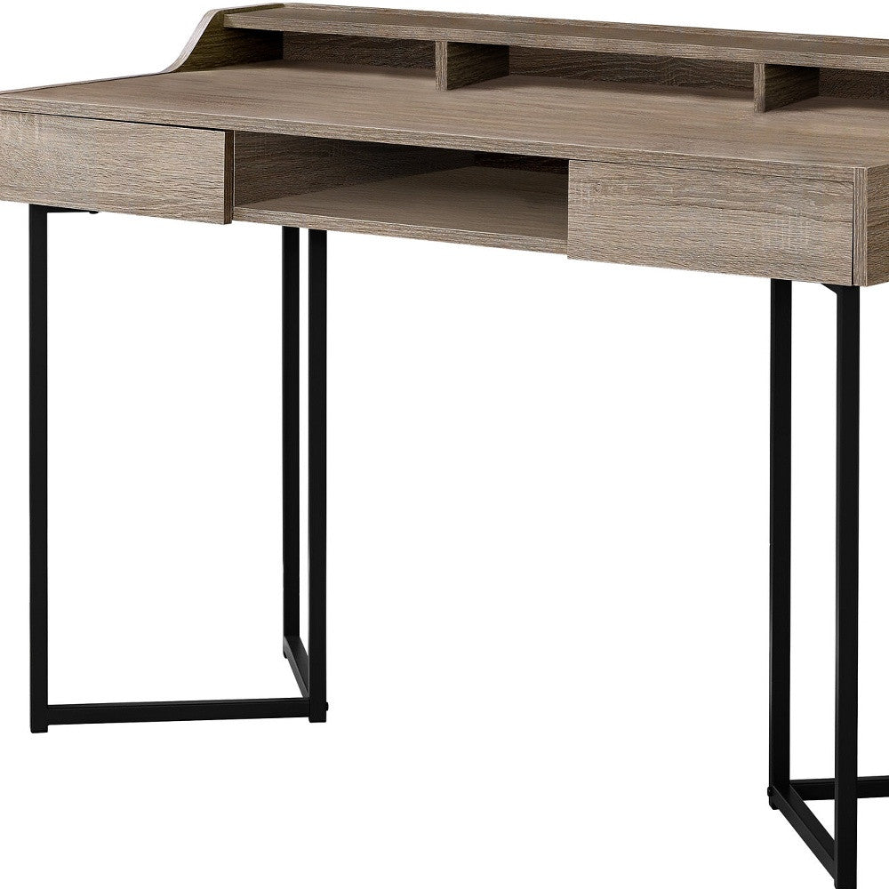 48" Taupe and Black Writing Desk with 2 Drawers