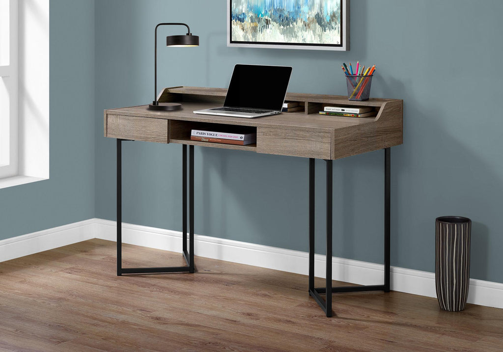 48" Taupe and Black Writing Desk with 2 Drawers