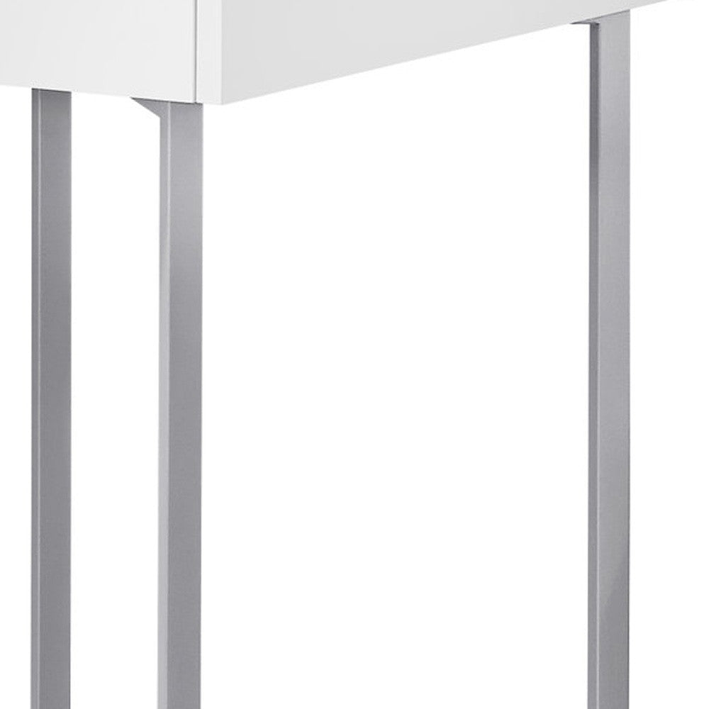 48" White and Silver Writing Desk with 2 Drawers