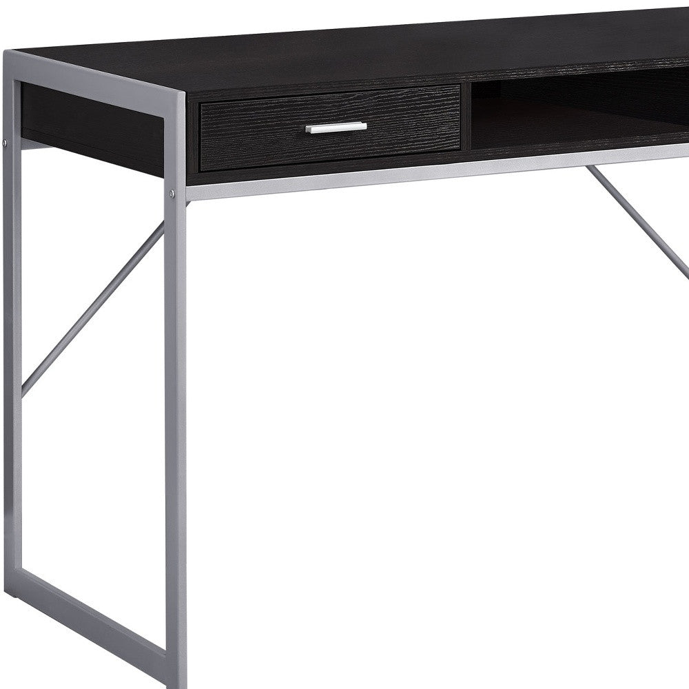 48" Dark Brown and Silver Computer Desk with 2 Drawers