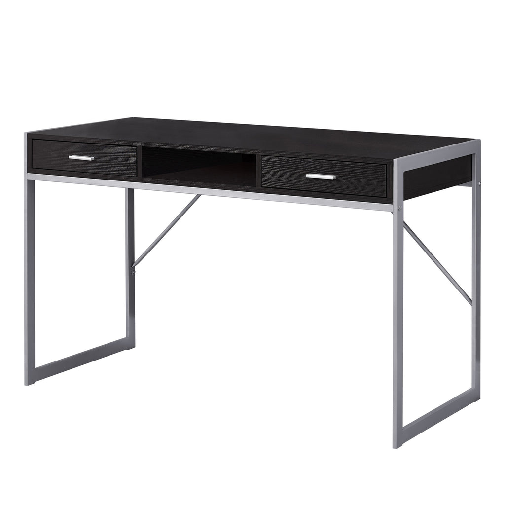 48" Dark Brown and Silver Computer Desk with 2 Drawers