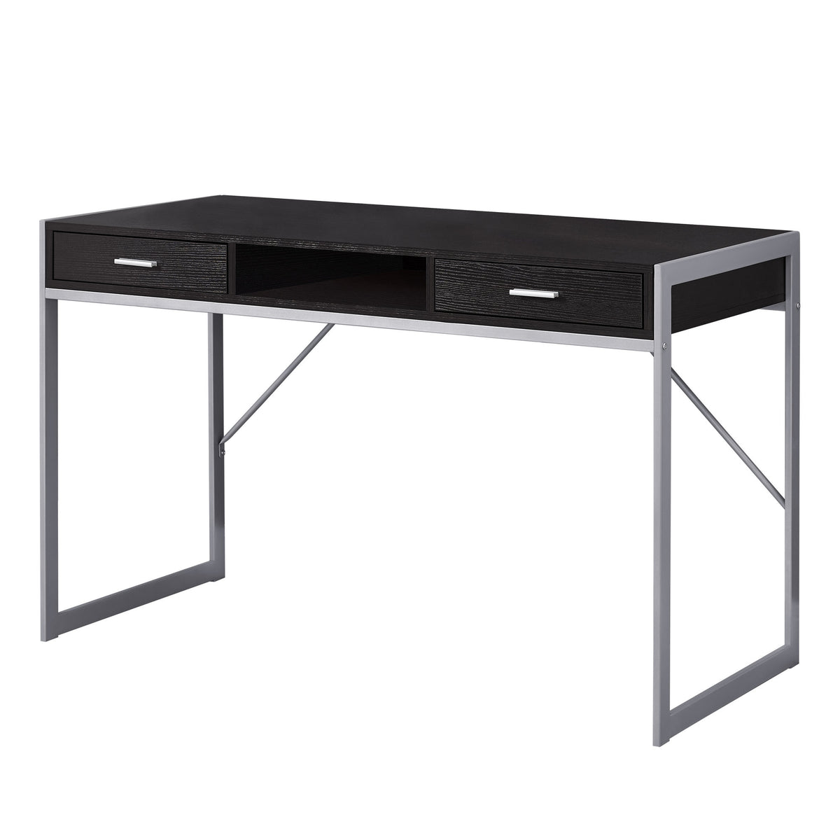 48" Dark Brown and Silver Computer Desk with 2 Drawers