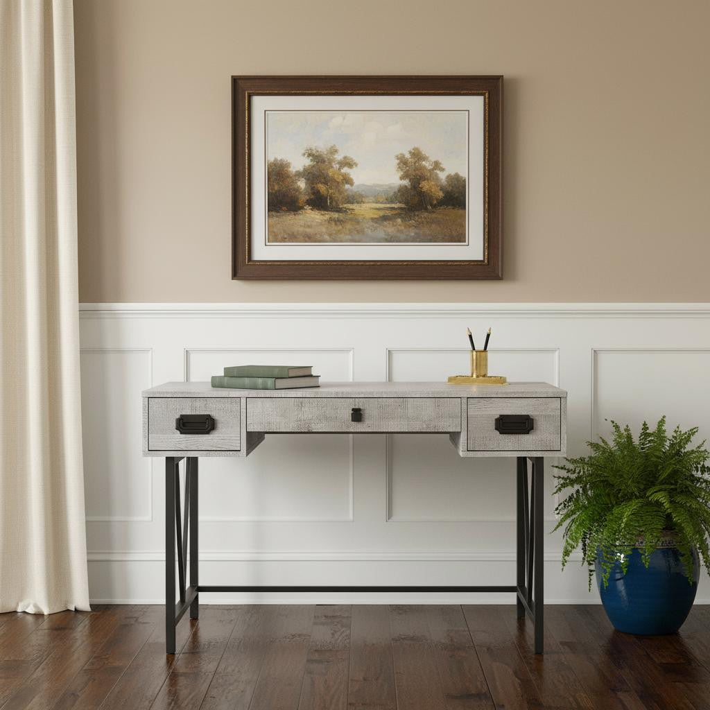 47" Gray and Black Computer Desk with 3 Drawers