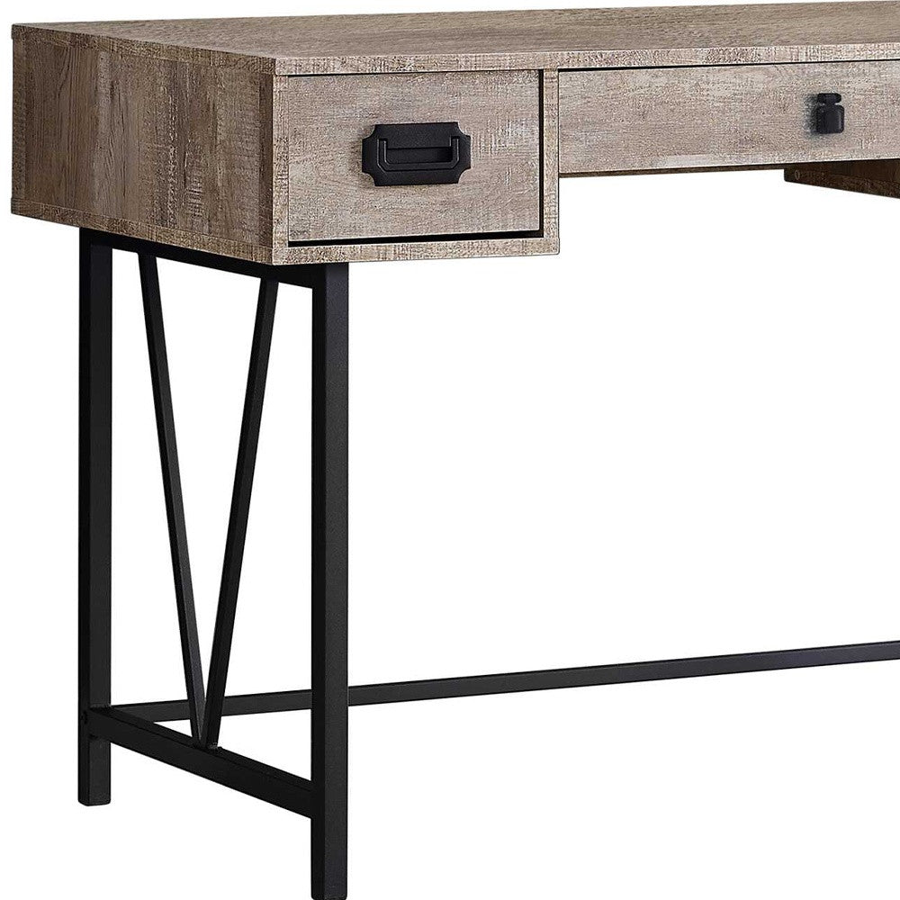 47" Taupe and Black Computer Desk with 3 Drawers