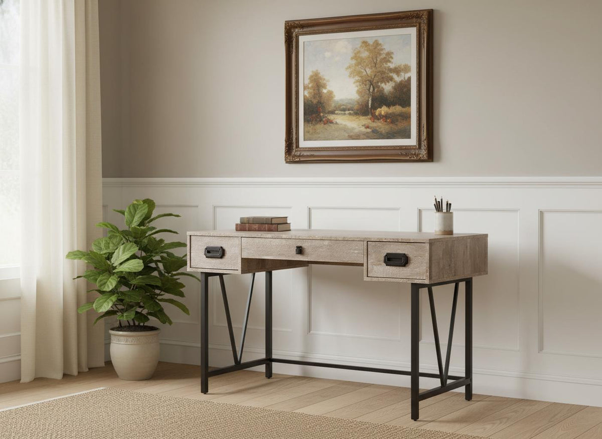 47" Taupe and Black Computer Desk with 3 Drawers