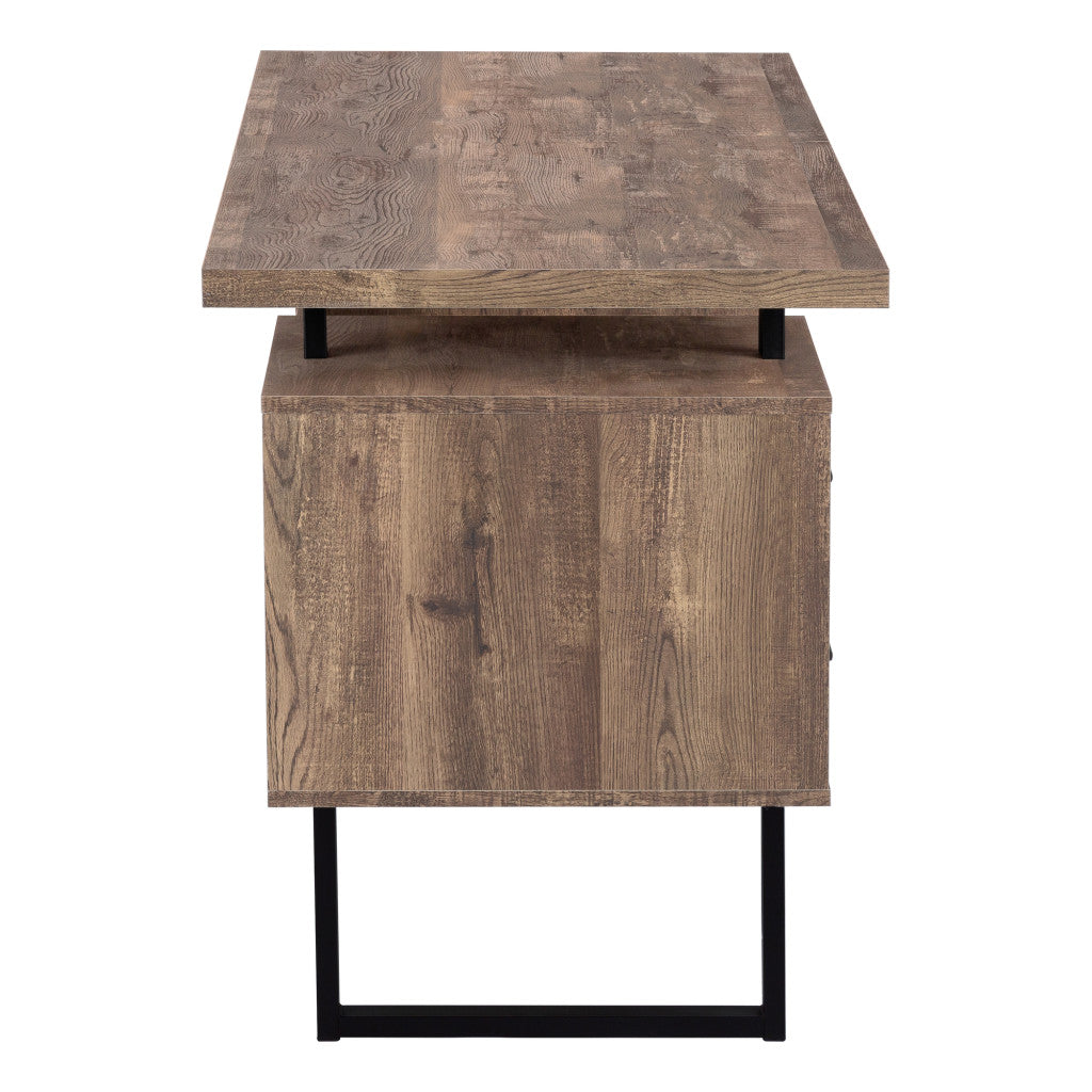 60" Brown and Black Computer Desk with 3 Drawers