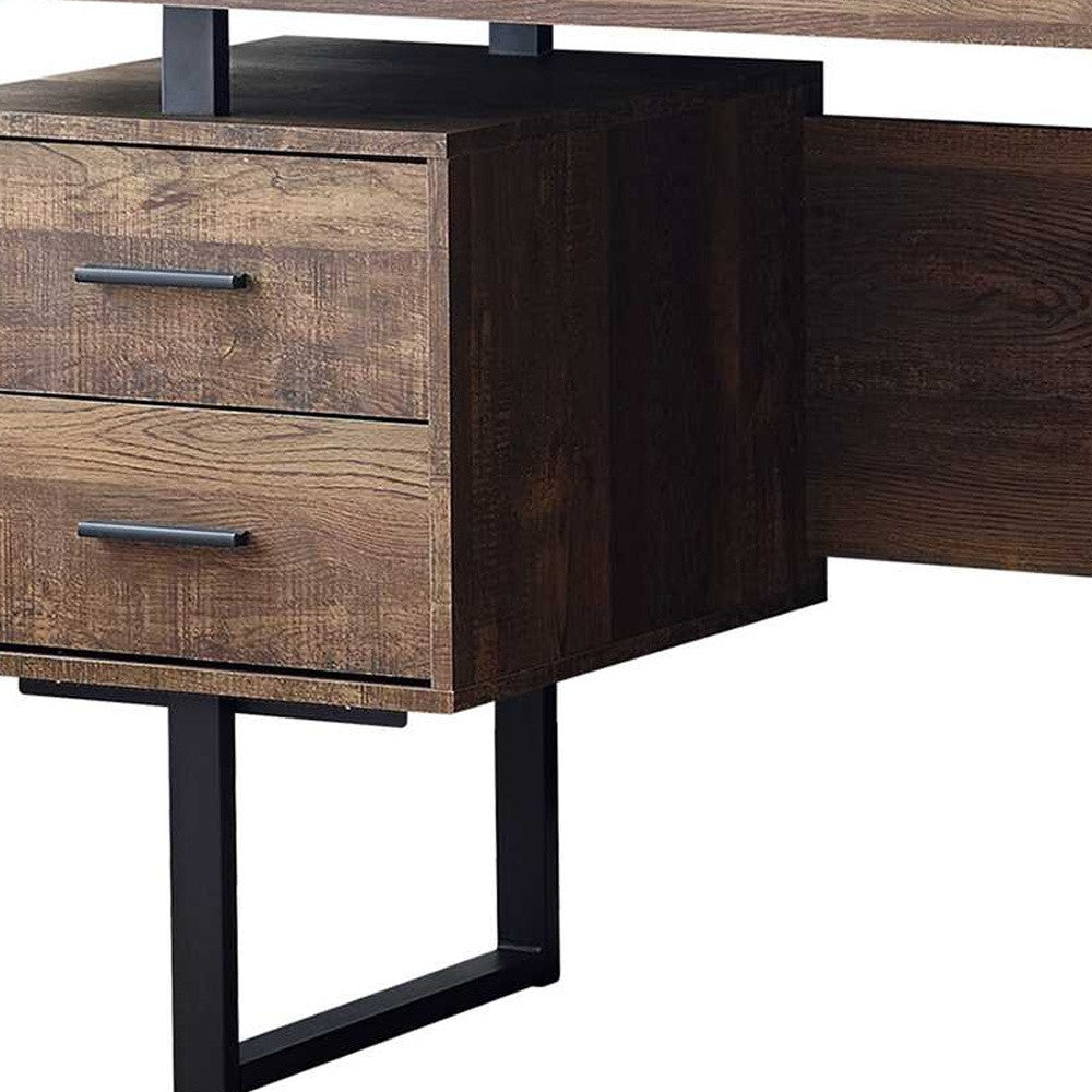60" Brown and Black Computer Desk with 3 Drawers