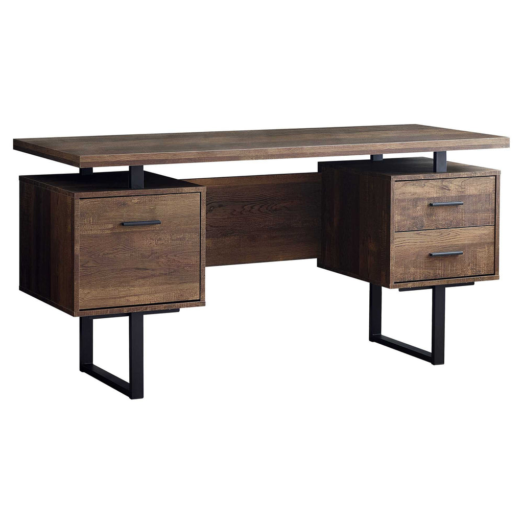 60" Brown and Black Computer Desk with 3 Drawers
