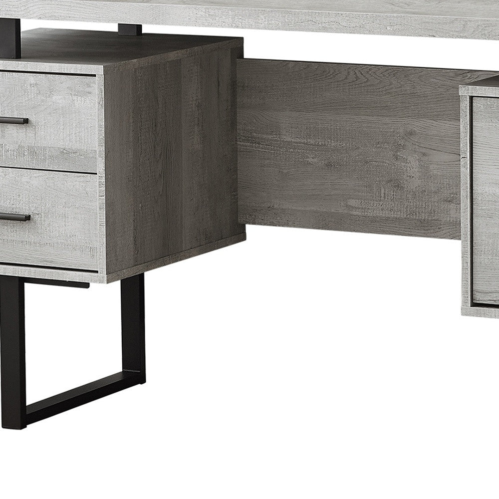 60" Gray and Black Computer Desk with 3 Drawers