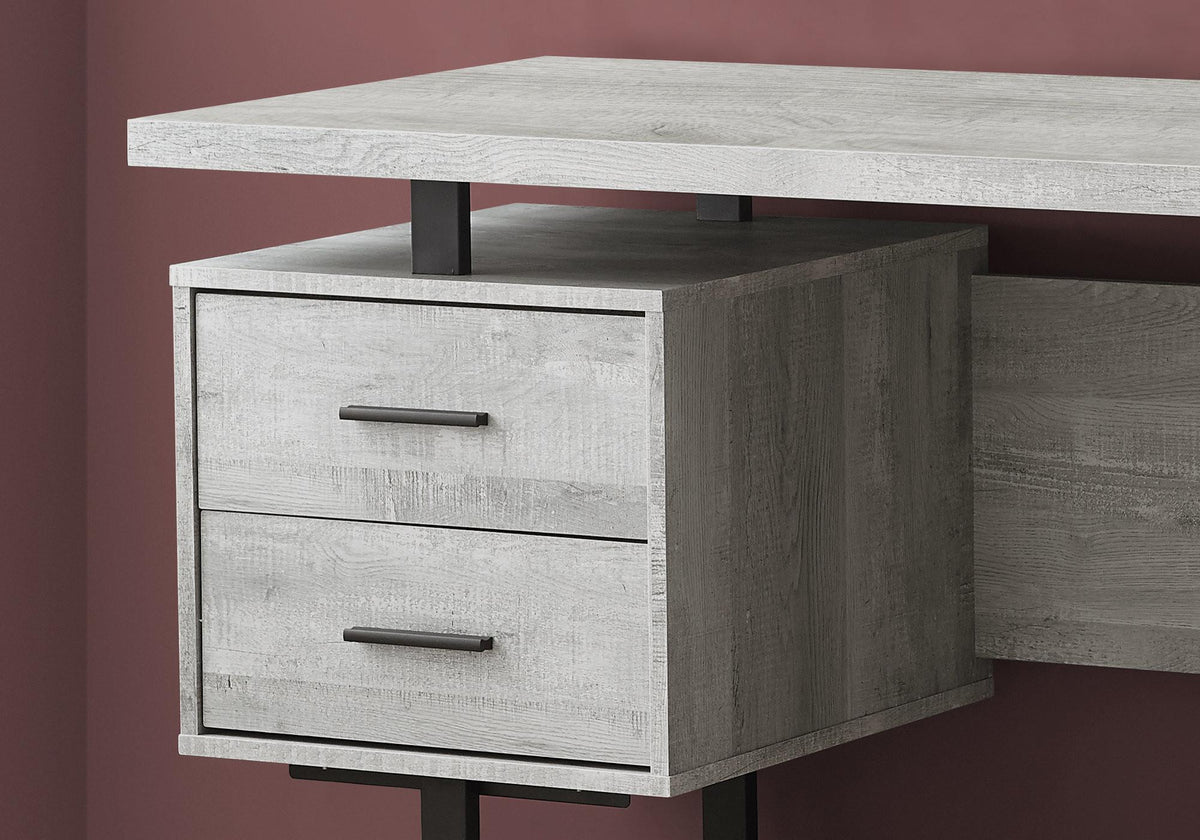 60" Gray and Black Computer Desk with 3 Drawers