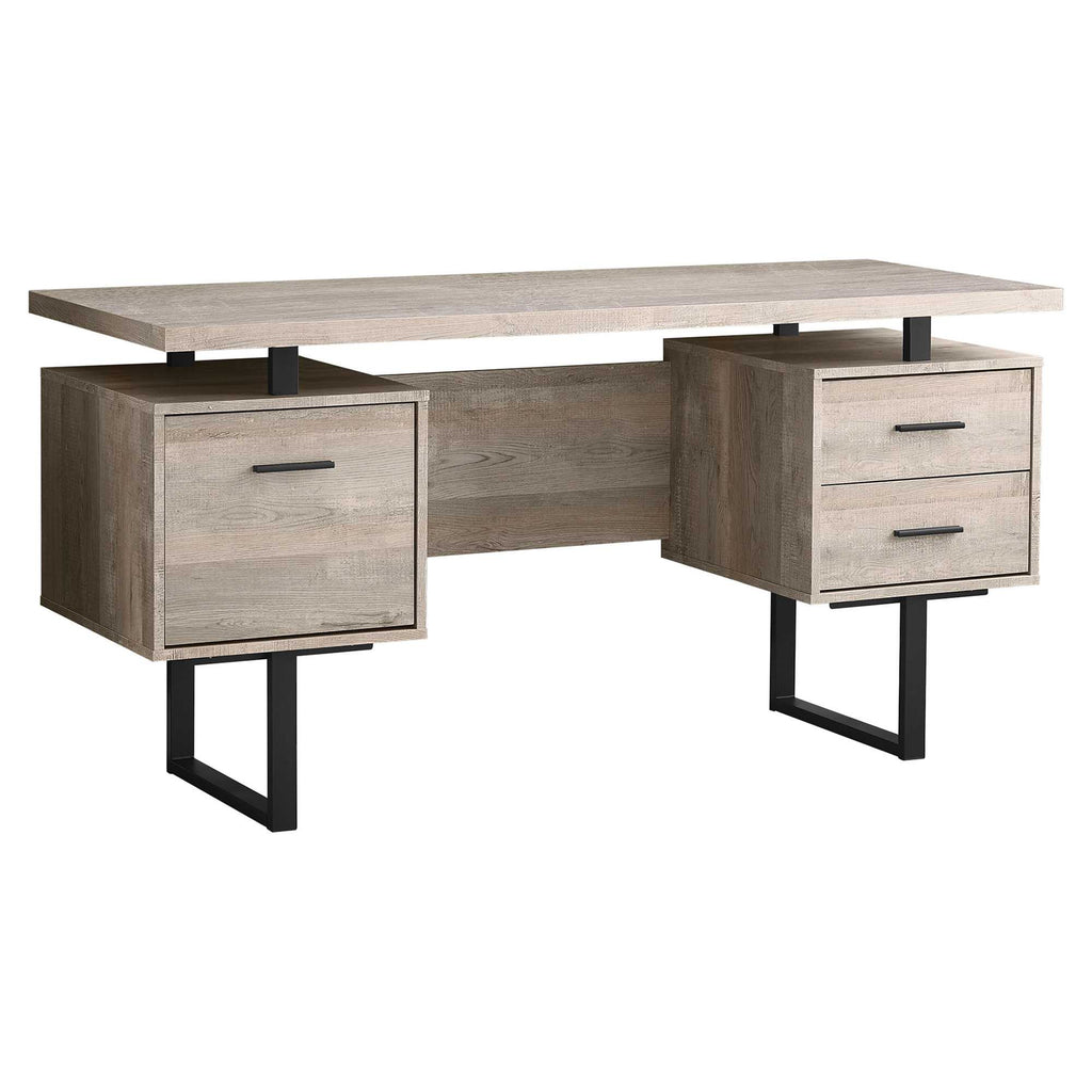 60" Taupe and Black Computer Desk with 3 Drawers