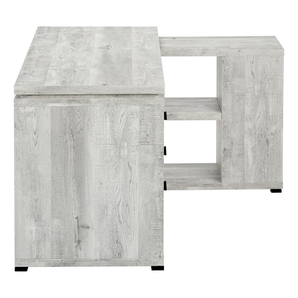 60" Gray L-Shaped Computer Desk with 3 Drawers