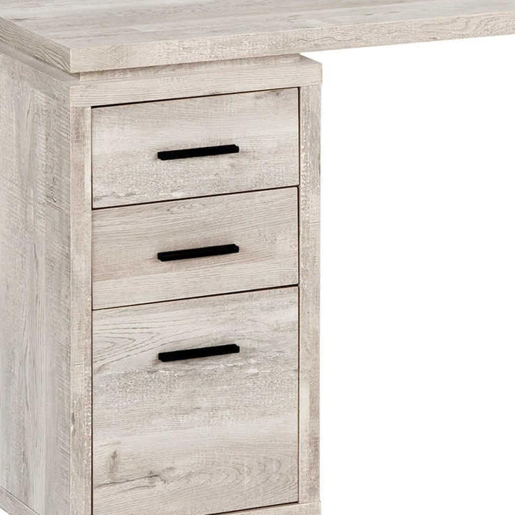 60" Taupe L-Shaped Computer Desk with 3 Drawers