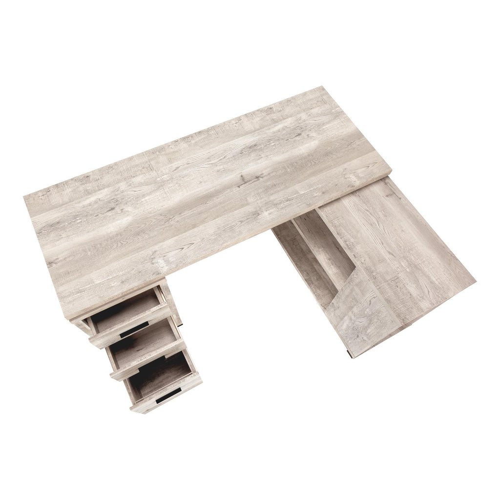 60" Taupe L-Shaped Computer Desk with 3 Drawers