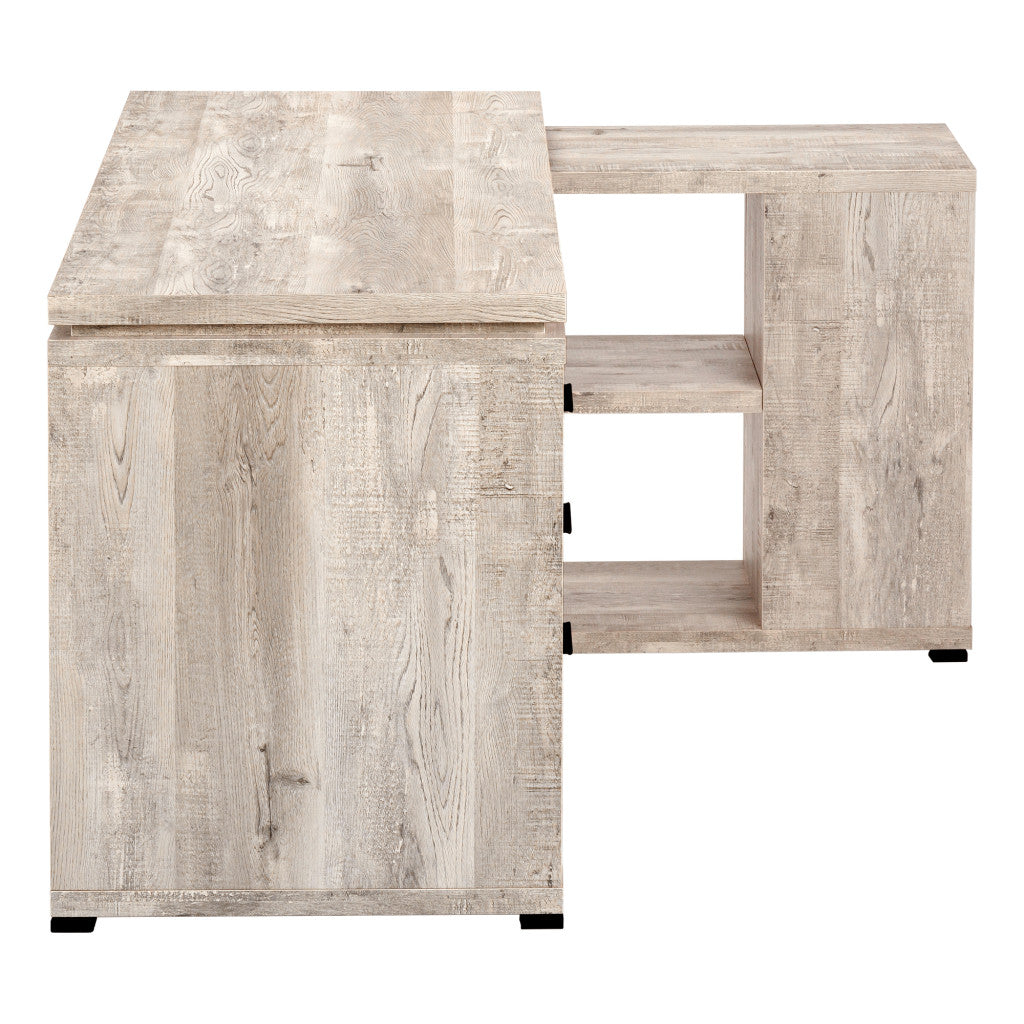 60" Taupe L-Shaped Computer Desk with 3 Drawers