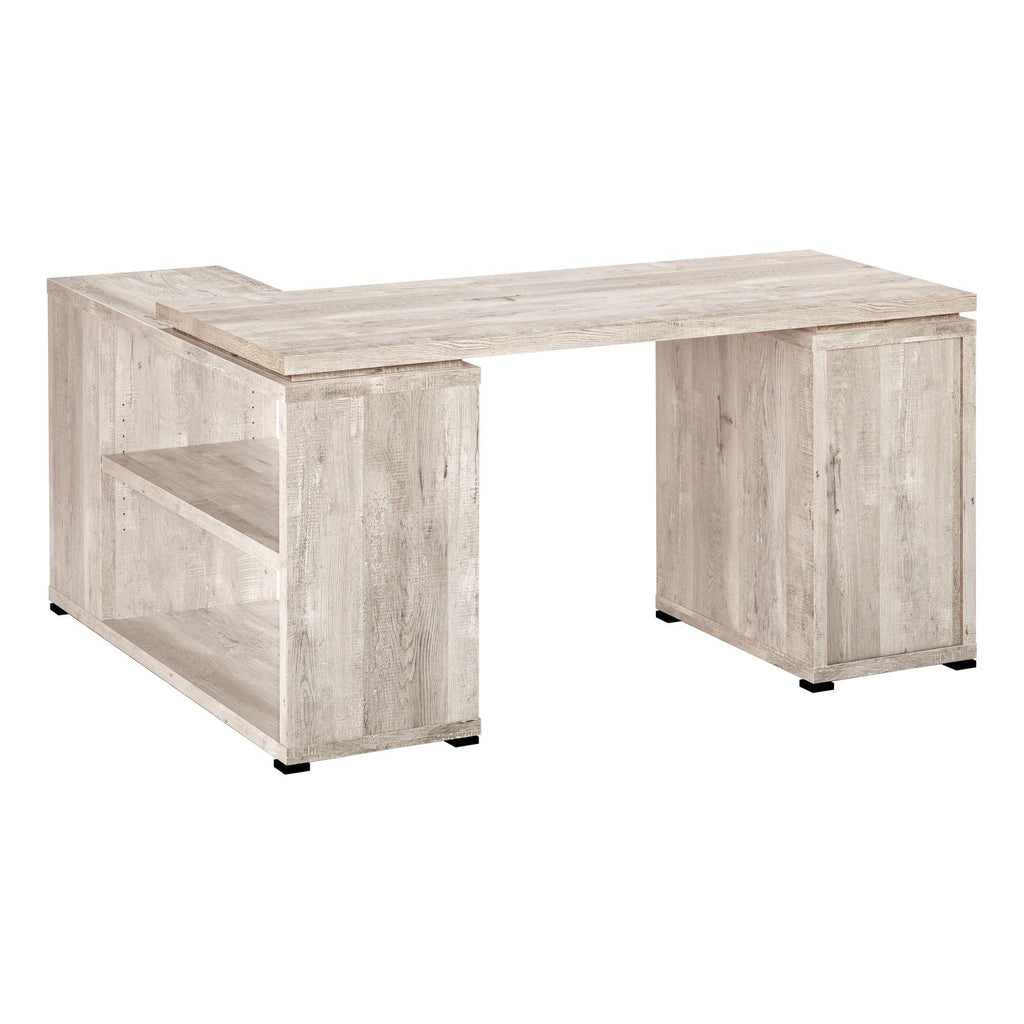 60" Taupe L-Shaped Computer Desk with 3 Drawers