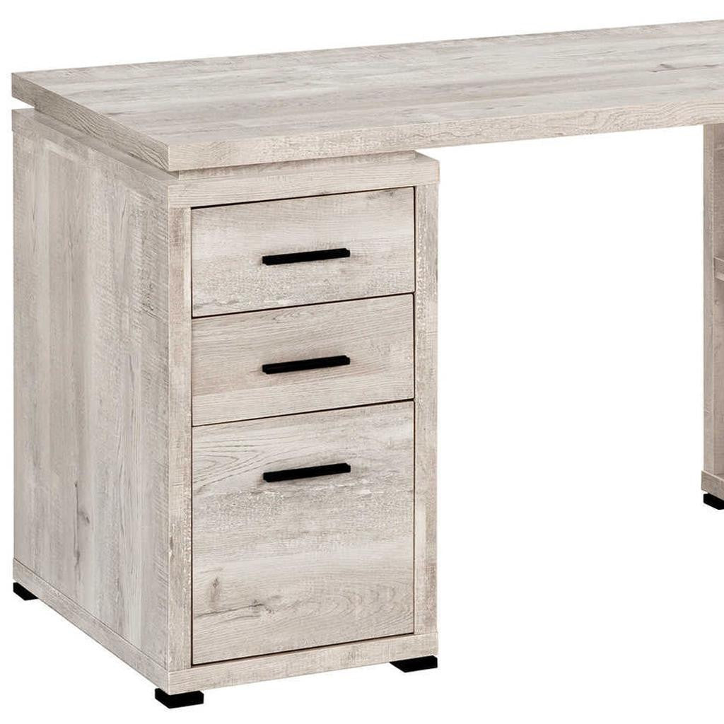 60" Taupe L-Shaped Computer Desk with 3 Drawers