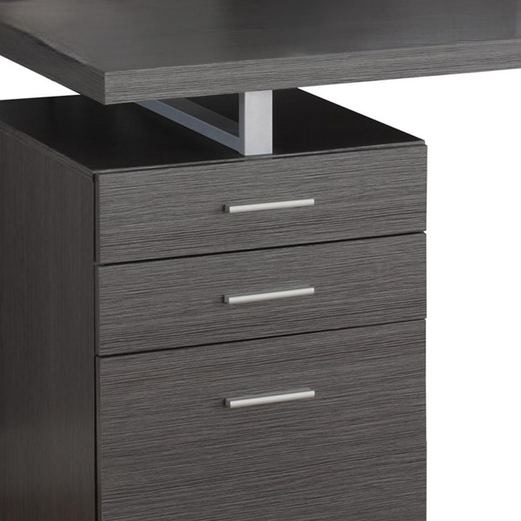 47" Gray and Silver Computer Desk with 3 Drawers