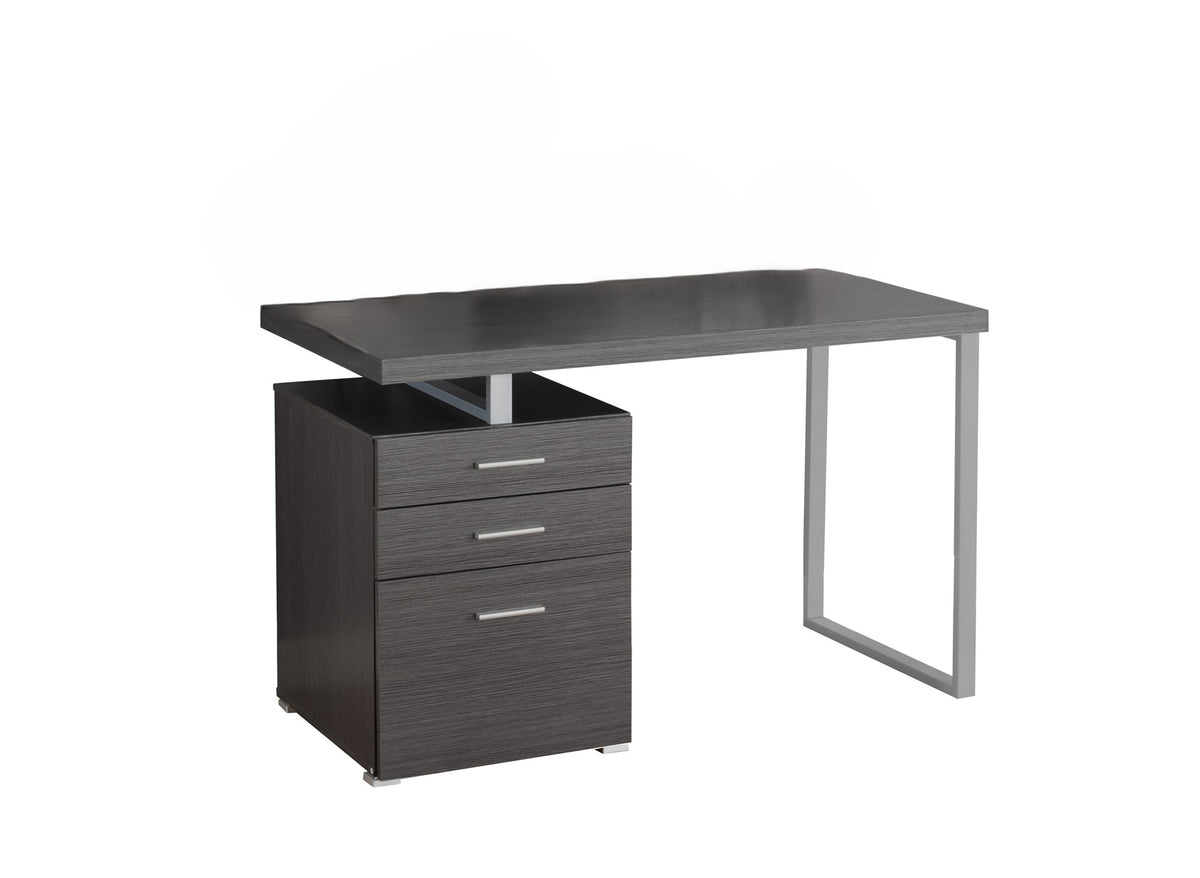 47" Gray and Silver Computer Desk with 3 Drawers