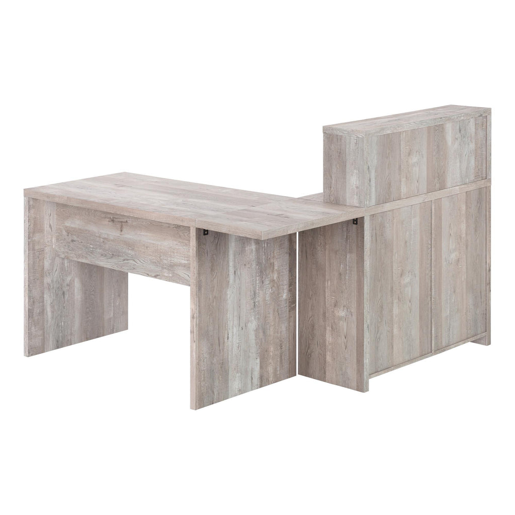 63" Taupe L-Shaped Computer Desk with 8 Drawers