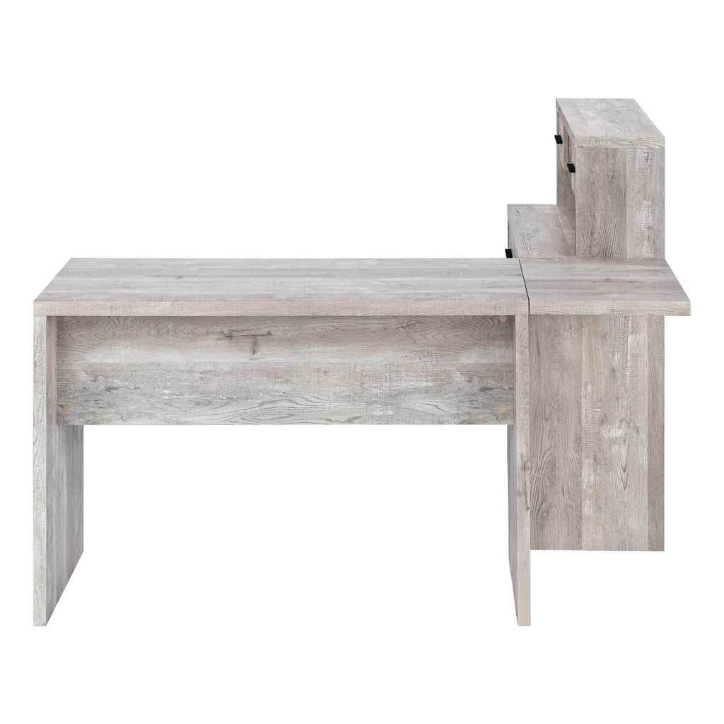 63" Taupe L-Shaped Computer Desk with 8 Drawers
