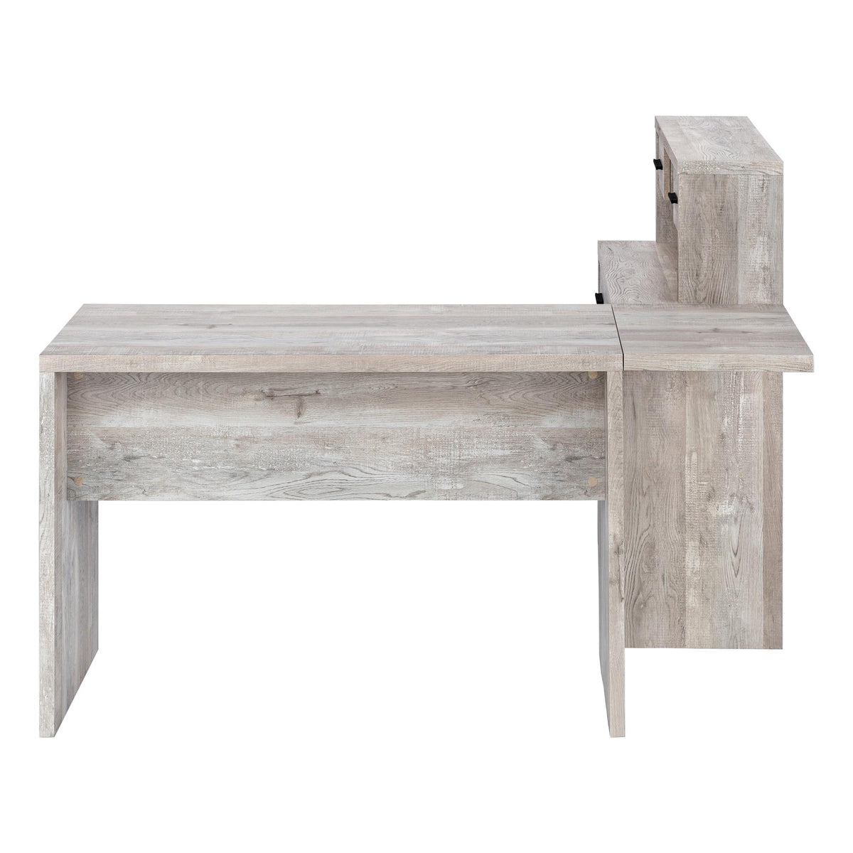 63" Taupe L-Shaped Computer Desk with 8 Drawers