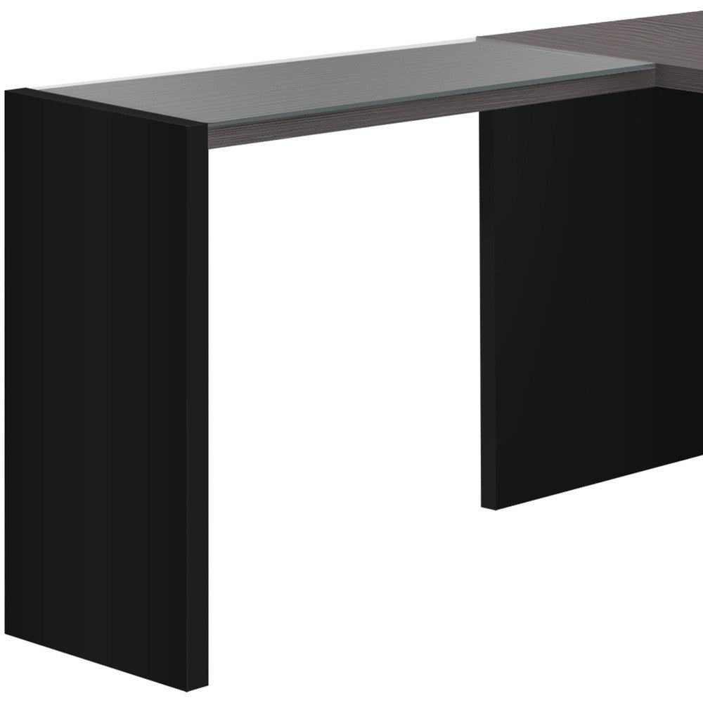 60" Gray and Black L-Shaped Computer Desk with 3 Drawers