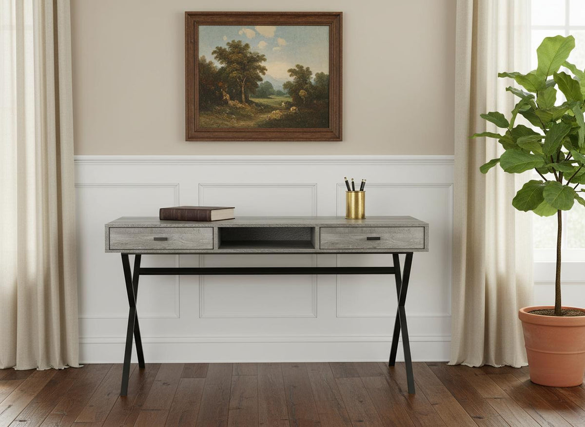 47" Gray and Black Computer Desk with 2 Drawers