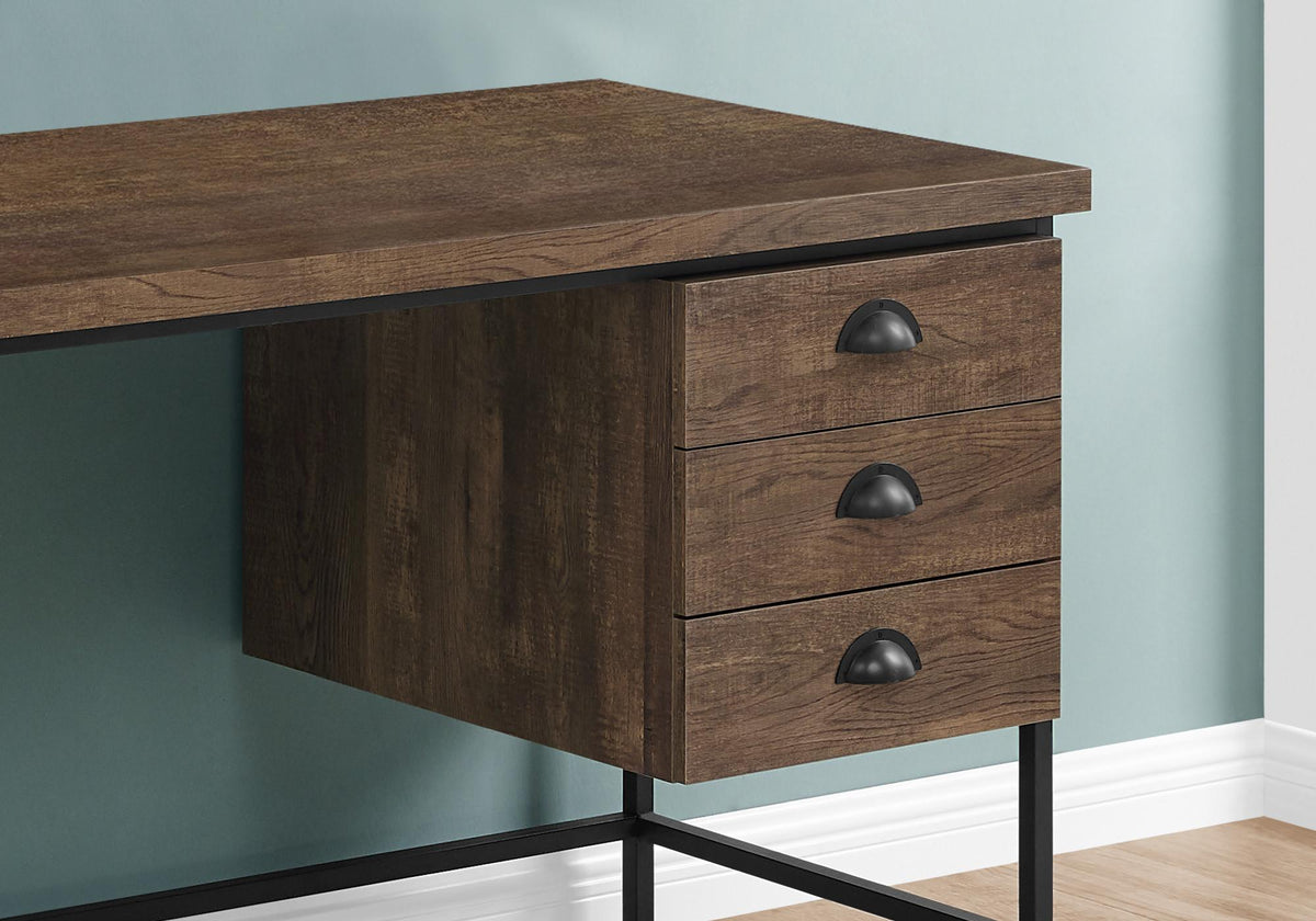 55" Brown and Black Computer Desk with 3 Drawers