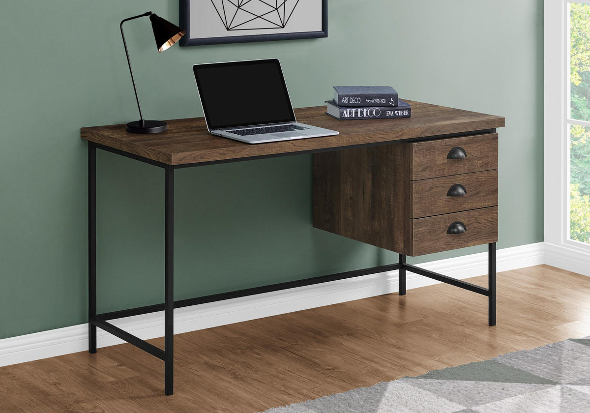 55" Brown and Black Computer Desk with 3 Drawers