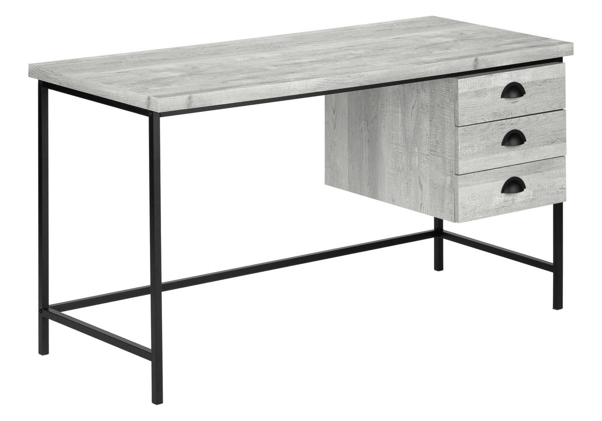 55" Gray and Black Computer Desk with 3 Drawers