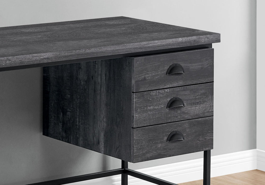 55" Gray and Black Computer Desk with 3 Drawers