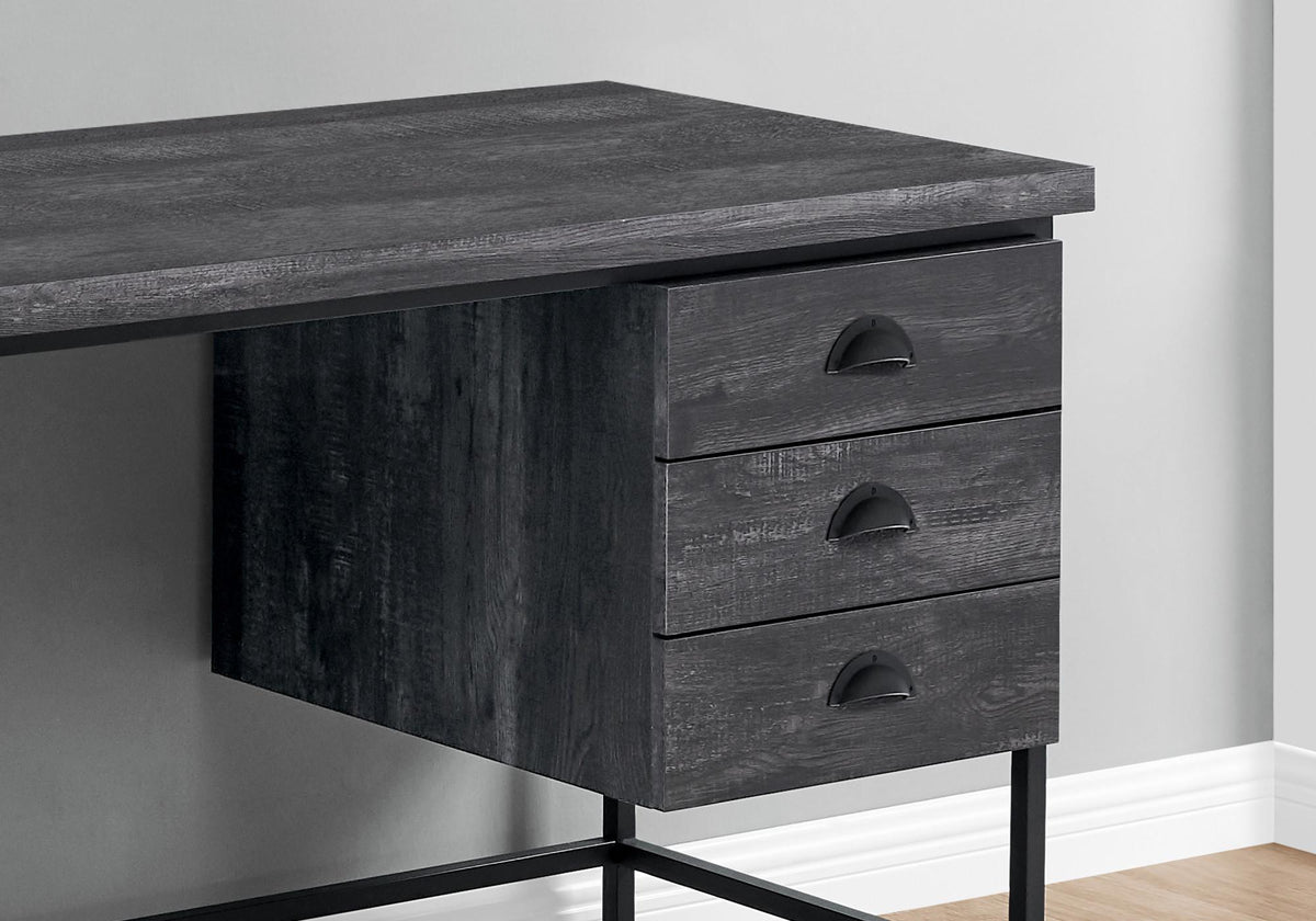 55" Gray and Black Computer Desk with 3 Drawers