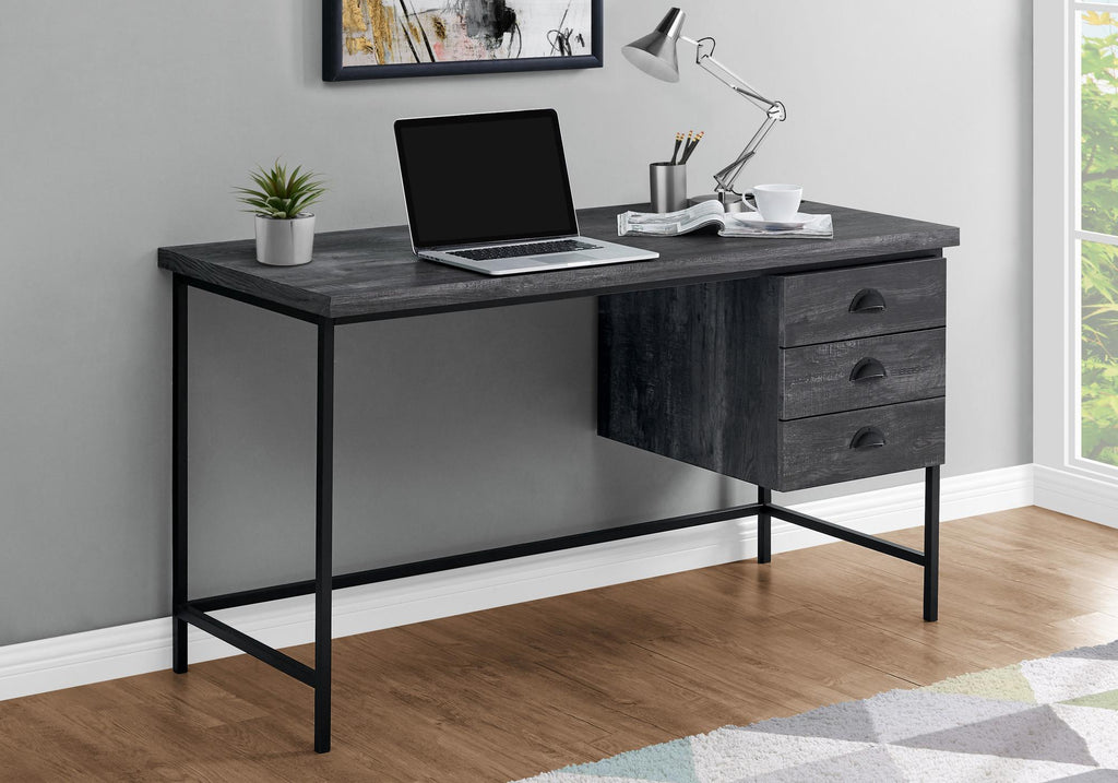 55" Gray and Black Computer Desk with 3 Drawers