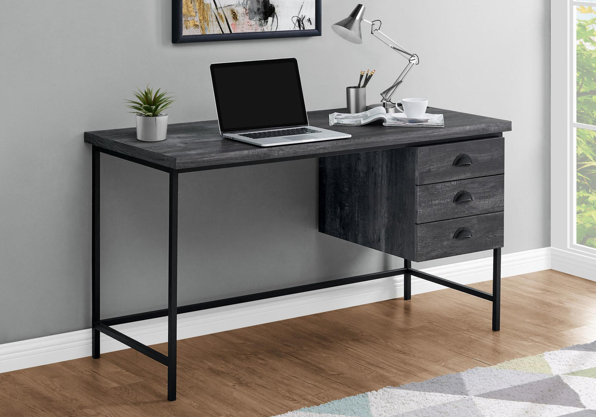 55" Gray and Black Computer Desk with 3 Drawers