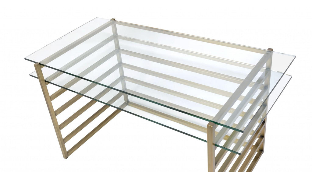 56" Clear Glass and Gold Mirrored Desk