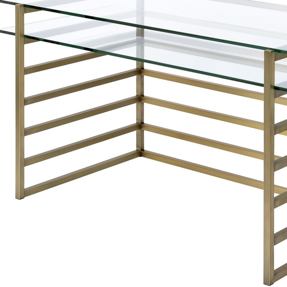 56" Clear Glass and Gold Mirrored Desk