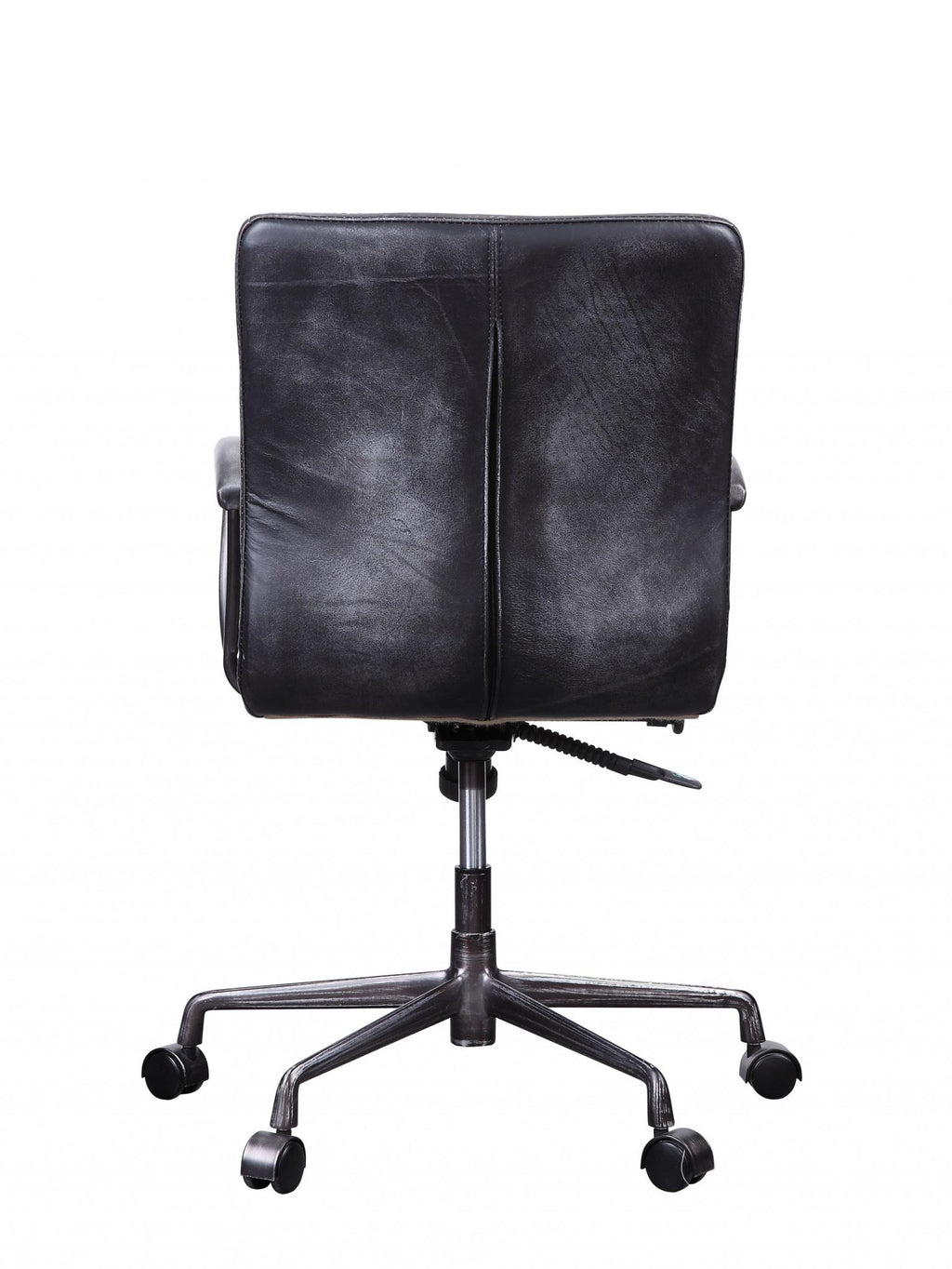 Vintage Black Top Grain Leather Executive Office Chair | Aluminum Base, Casters, 24"W x 36"H