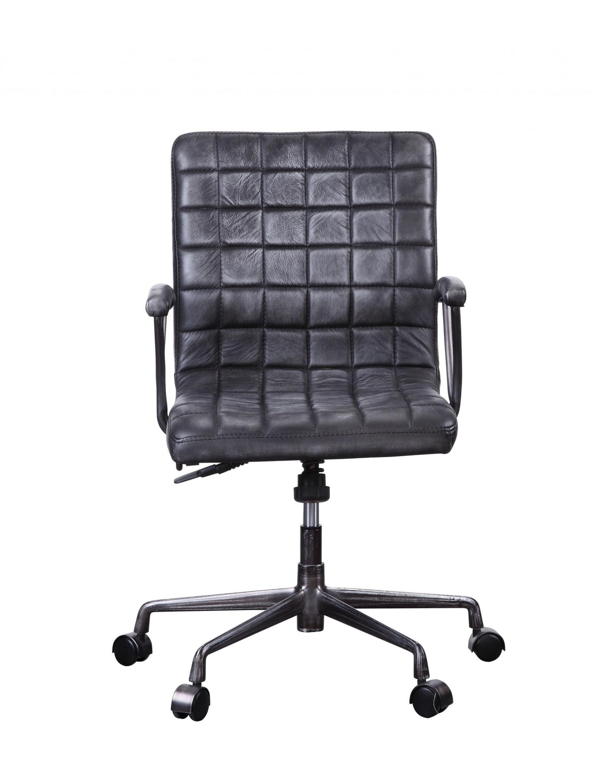 Vintage Black Top Grain Leather Executive Office Chair | Aluminum Base, Casters, 24"W x 36"H