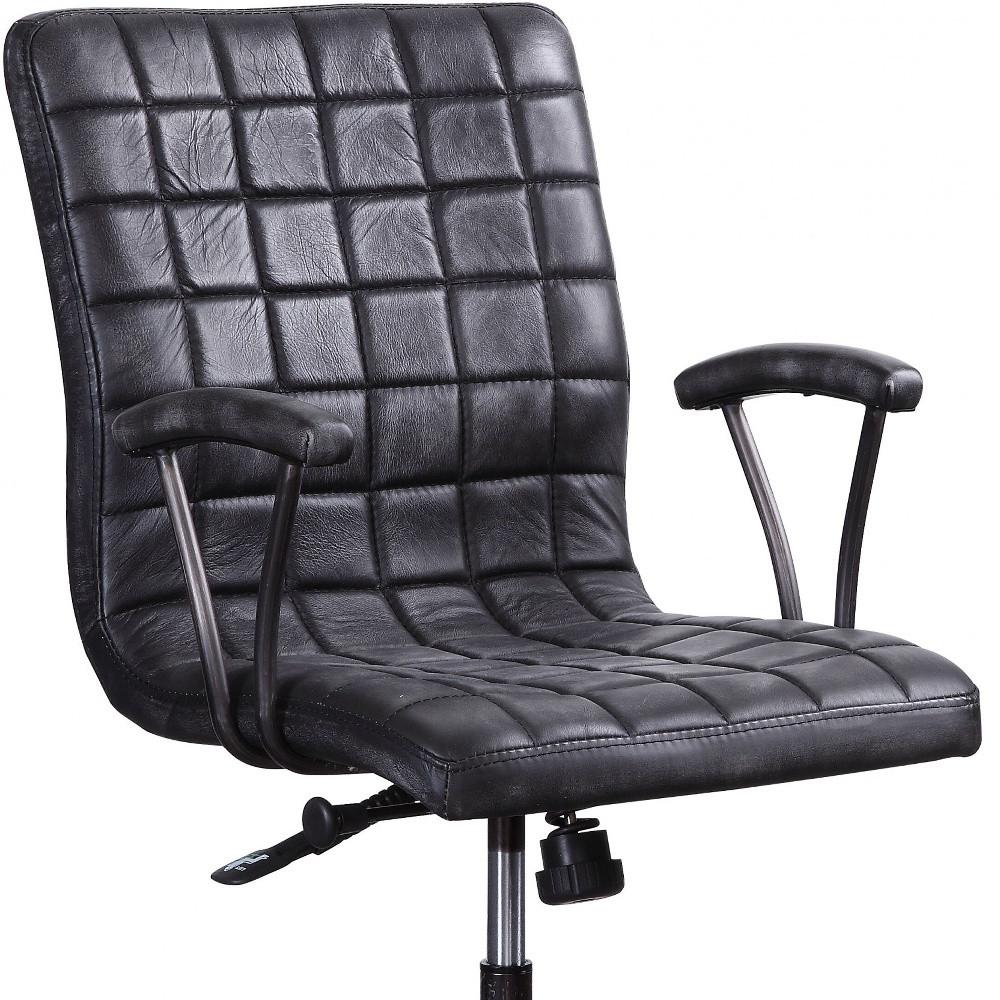 Vintage Black Top Grain Leather Executive Office Chair | Aluminum Base, Casters, 24"W x 36"H